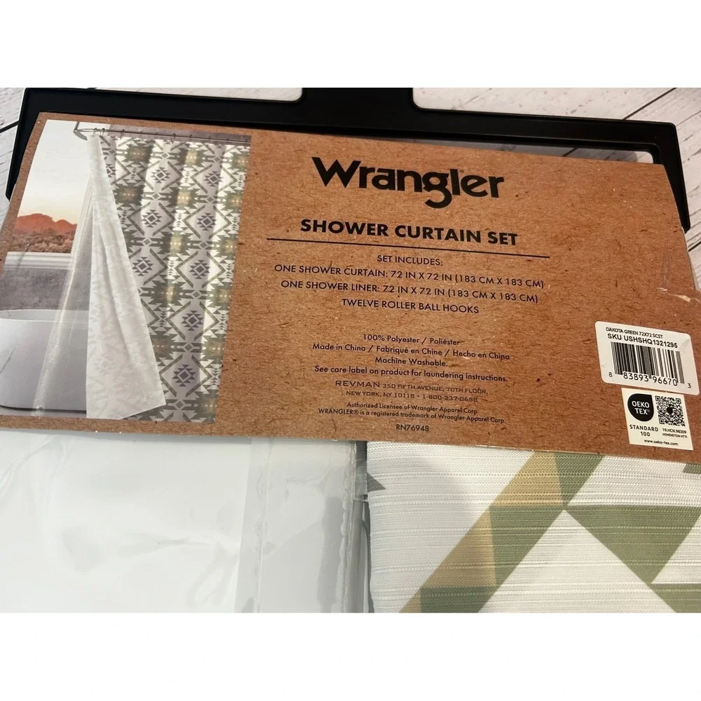 Wrangler Green Tan Shower Curtain Set 14pc Aztec Southwestern 72x72 NEW